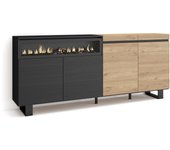Aparador girardota, 4 puertas, chimenea eléctrica, roble y negro