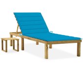 Vidaxl tumbona de jardín con mesa y cojín de madera de pino impregnada