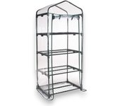Invernadero de balcón 4 estantes 70x50x155 cm con estructura de acero y lámina de pvc resistente a los rayos uv