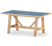 Mesa comedor jardin 168x87 de madera y ceramica azul- bisbal