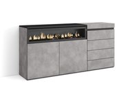 Amueblate online, aparador, con almacenamiento, 157x75x35 cm, dormitorio, habitación, chimenea eléctrica, cómoda, cajonera, cemento