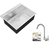 Auralum max fregadero cocina empotrado,1 bandeja,60*49*20cm,fregadero de acero inoxidable 304,silver+mezclador cocina plegable giratorio 360°