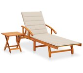 Vidaxl tumbona de jardín con mesa y cojín madera maciza de acacia