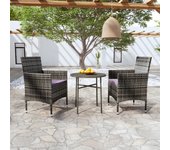 Juego de comedor para jardín 3 piezas，conjunto de comedor de exterior，conjunto de jardín ratán sintético gris cfw490016