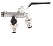 Salida doble para grifo exterior, entrada macho de 1/2 pulgada, salida doble de 3/4 pulgada black