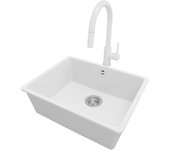 Primagran fregadero bajo encimera blanco 56x44cm, fregadero granito 1 seno + grifo 40x22cm + sifón, fregadero cocina al mueble 60cm - venecia easy