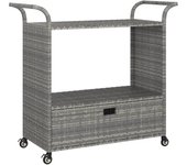 Carrito de bar con cajón ratán sintético gris 100x45x97 cm