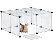 Relaxdays parque para mascotas con puerta y cubierta, 37x75x75cm, corral para perros, jaula conejo, transparente, blanco