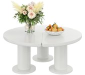 Mesa de café redonda, tapa de mdf lacada y patas de pvc, color blanco, diámetro 100 cm