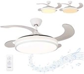 Ventilador de techo con palas retractiles, motor dc, luz led, mando a distancia, color blanco, diámetro 106 cm, modelo estoril blanco