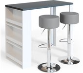 Vicco set de mesa de bar , blanco/gris, 57 x 117 cm con 2 taburetes de bar