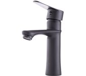 Grifo lavabo latón/zinc, negro, agua caliente-fría, latiguillos, caño bajo, monomando [qli-fa982]