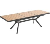 Mesa de jardín extensible 187/250 cm en aluminio y efecto madera