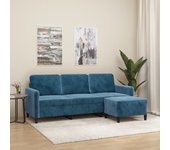 Sofá 3 plazas con reposapiés azul 180 cm terciopelo