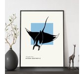 Póster pop art abstracto. manta raya ilustraciones artísticas modernas para la decoración de interiores. marco madera clara a3