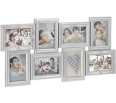 Relaxdays marcos de fotos, collage 8 fotografías, 10x15, formato horizontal/vertical, portarretratos, 36x69cm, plateado
