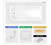 Bañera rectangular - 190 x 80 cm - sin mueble - con patas - repisa de bambú - desagüe cromado - bona