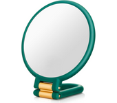 Espejo de bolsillo de doble cara con aumento de 1x/15x y asa plegable, espejo de maquillaje portátil de viaje (verde militar)