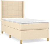 Cama somier tapizada con colchón de tela color crema 90x190 cm