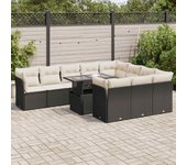 Conjunto de muebles de jardín vidaxl de 11 piezas con cojines negros de mimbre