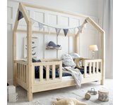 Cama cabaña 90x190 con barandilla y somier patas de 10 cm daisy madera
