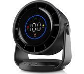 Ventilador de mesa, pantalla led, 5 velocidades y cabezal giratorio de 360°, potente flujo de aire, para oficina y hogar (negro).