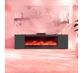 Kit mueble de madera y chimenea eléctrica sined ispica meda 108 antracita, hogar 1500w, efecto llama led, mando a distancia, encimera tacande.