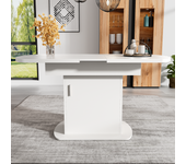 Mesa de comedor extensible ovalada para 4 a 6 cubiertos con estantes - l110/130xw70xh75cm - tablero de partículas - blanco + plateado
