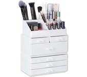 Relaxdays organizador de maquillaje con 6 cajones, acrílico, blanco, 29 x 23.5 x 14 cm