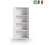 Mueble multiusos con 4 puertas, mango ranurado, soporte para escoba, interior blanco