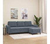 Sofá 3 plazas con reposapiés gris oscuro 180 cm terciopelo