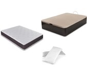 Dormidan - pack canapé abatible gran capacidad + colchón viscoelástico + almohada visco copos de regalo, 90x190cm wengue