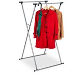 Relaxdays perchero burro extensible, 139x135x95 cm, 2 barras para ropa, pasillo, colgador plegable, metálico, plateado