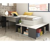 Cama 90 x 200 cm con compartimentos y escritorio - color: natural y antracita + somier + colchón - rigali
