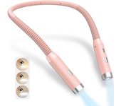 Lámpara de lectura led rosa recargable para colgar en el cuello, recargable, regulable en tres colores