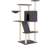 Rascador para gatos con postes de sisal gris oscuro 143 cm