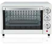 Horno eléctrico de sobremesa con 22 litros de capacidad. panel de control mecánico y 1000w de potencia.