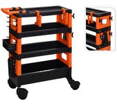 Carrito de herramientas de 4 niveles negro y naranja