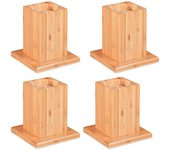 Relaxdays set de 4 elevadores mesa, silla, cama, muebles, alza, taco, 14 cm elevación, bambú, 15,5x14,5x14,5 cm, natural