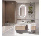 Oval line led premium espejo con marco blanco, 100x50 cm, interruptor y almohadilla antivaho