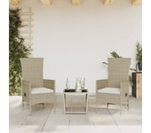 Set comedor de jardín 3 piezas | conjunto de jardín | muebles de jardín con cojines ratán sintético beige cfw459312