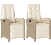 Sillones reclinables jardín con reposapiés 2 uds ratán pe beige