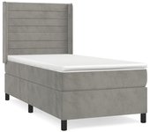 Cama con somier tapizado y colchón de terciopelo gris claro 90x190 cm