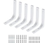 Paquete de 6 soportes para estantes blancos, soportes para estantes montados en la pared, soporte para estantes, soporte para estantes montado en la p