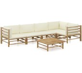 Vidaxl set de muebles de jardín 6 piezas bambú y cojines blanco crema