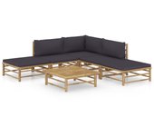 Vidaxl set de muebles de jardín 6 piezas bambú con cojines gris oscuro