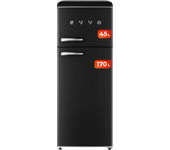 Evvo frigorífico 2 puertas f45 retro negro, refrigerador 170 litros, congelador 45 litros, diseño vintage