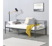 Cama de metal alvesta - 90 x 200 cm - cama simple - cama individual - somier - reposacabezas y reposapiés decorativos - gris oscuro mate [en.casa]®
