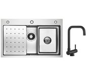 Cecipa max fregadero de inox 70×45×21,5 cm con escurridor, lavabo y dispensador de jabón + grifo plegable negro grifo bajo ventana