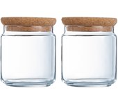 Luminarc pure jar - juego de 2 botes redondos de 0.75l en vidrio con tapa de corcho